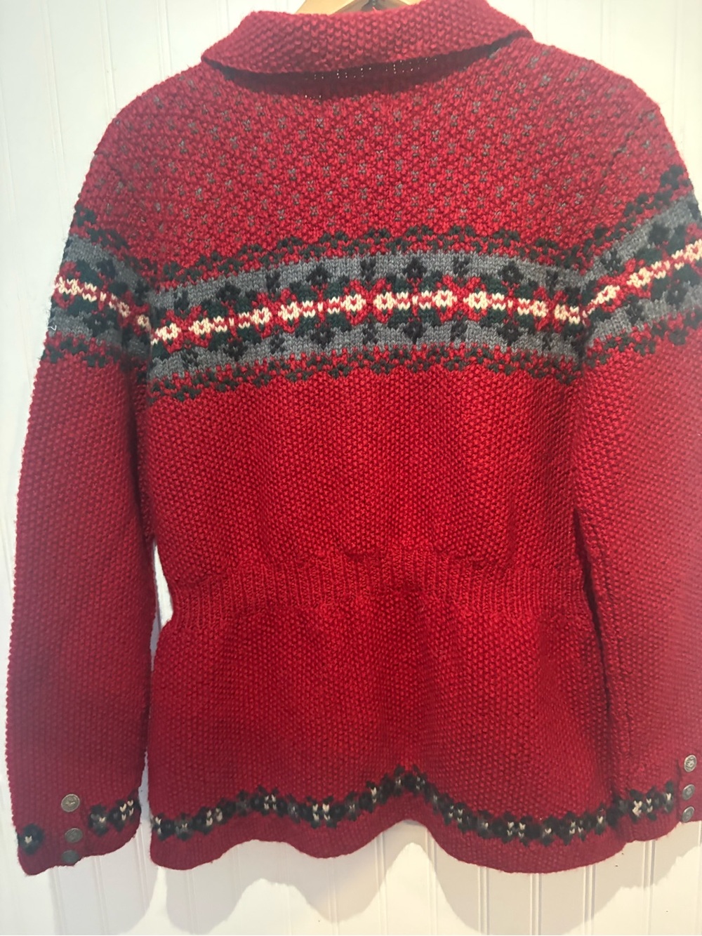 Lauren Ralph Lauren Red Fair Isle Zip-Up Hand Knit Cardigan - Picture 6 of 11